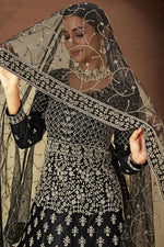 Load image into Gallery viewer, Black Color Alluring Net Fabric Anarkali Suit With Embroidered Work