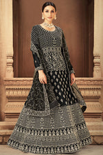Load image into Gallery viewer, Black Color Alluring Net Fabric Anarkali Suit With Embroidered Work