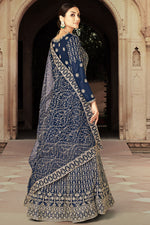 Load image into Gallery viewer, Embroidered Work On Beguiling Net Fabric Anarkali Suit In Navy Blue Color
