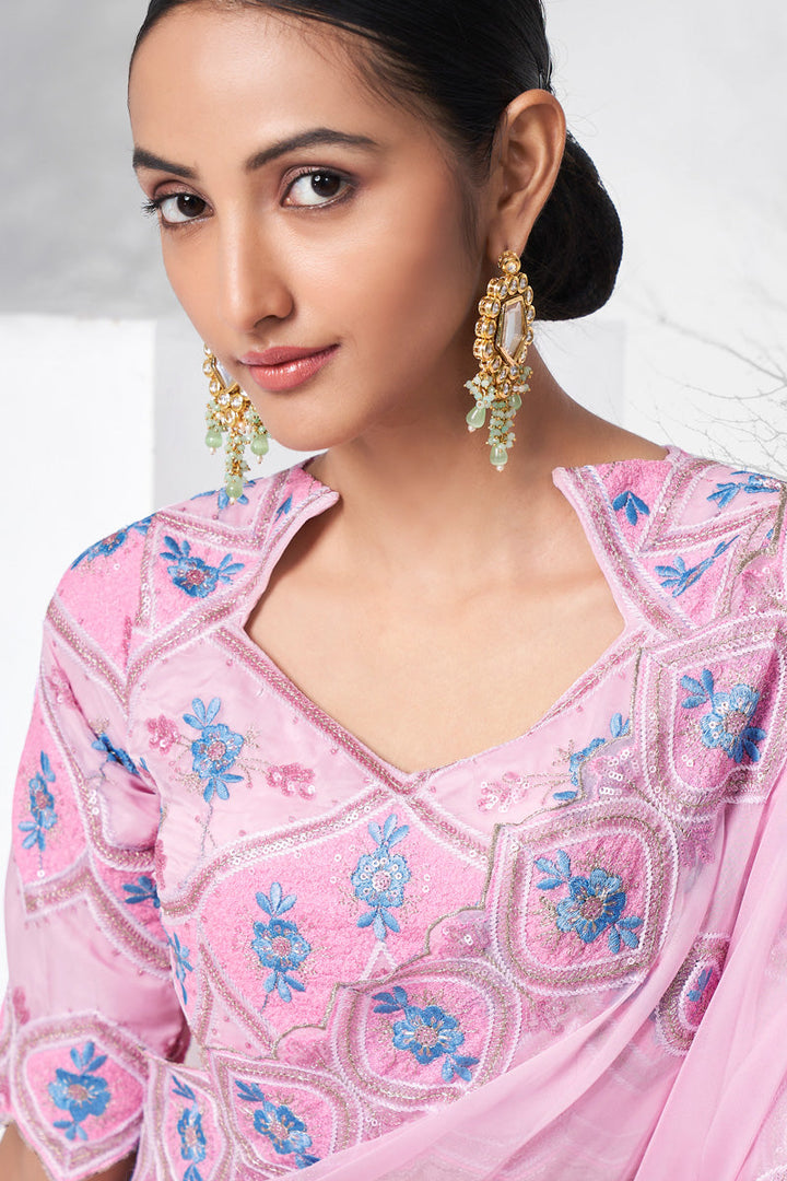 Alluring Organza Fabric Pink Color Function Look Saree