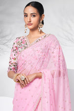 Load image into Gallery viewer, Pink Color Organza Fabric Elegant Function Wear Saree
