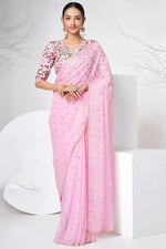 Load image into Gallery viewer, Pink Color Organza Fabric Elegant Function Wear Saree
