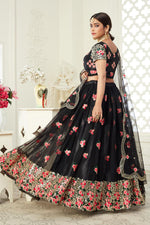 Load image into Gallery viewer, Net Fabric Embroidery Work Wedding Wear Trendy Lehenga Choli In Black Color

