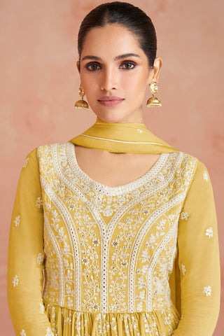 Yellow Georgette Readymade Palazzo Suit