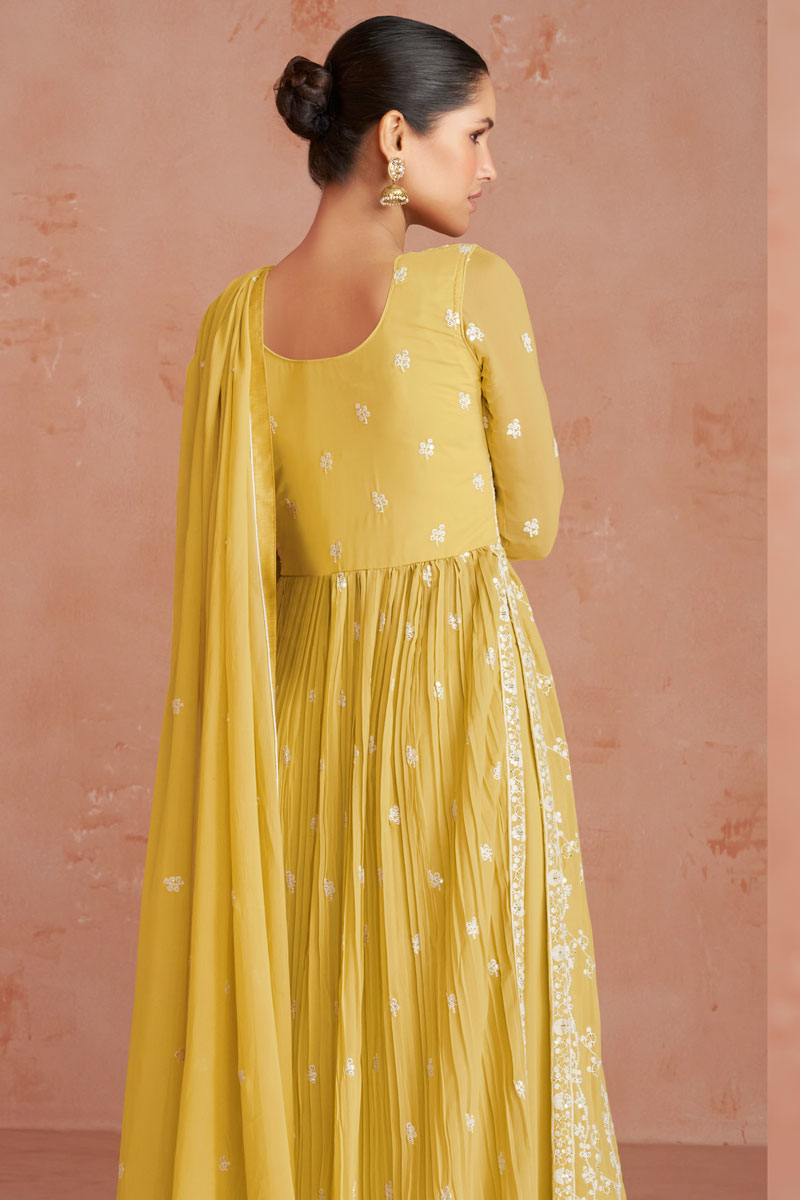 Yellow Georgette Readymade Palazzo Suit