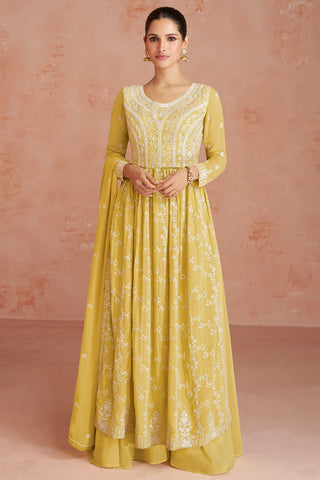 Yellow Georgette Readymade Palazzo Suit