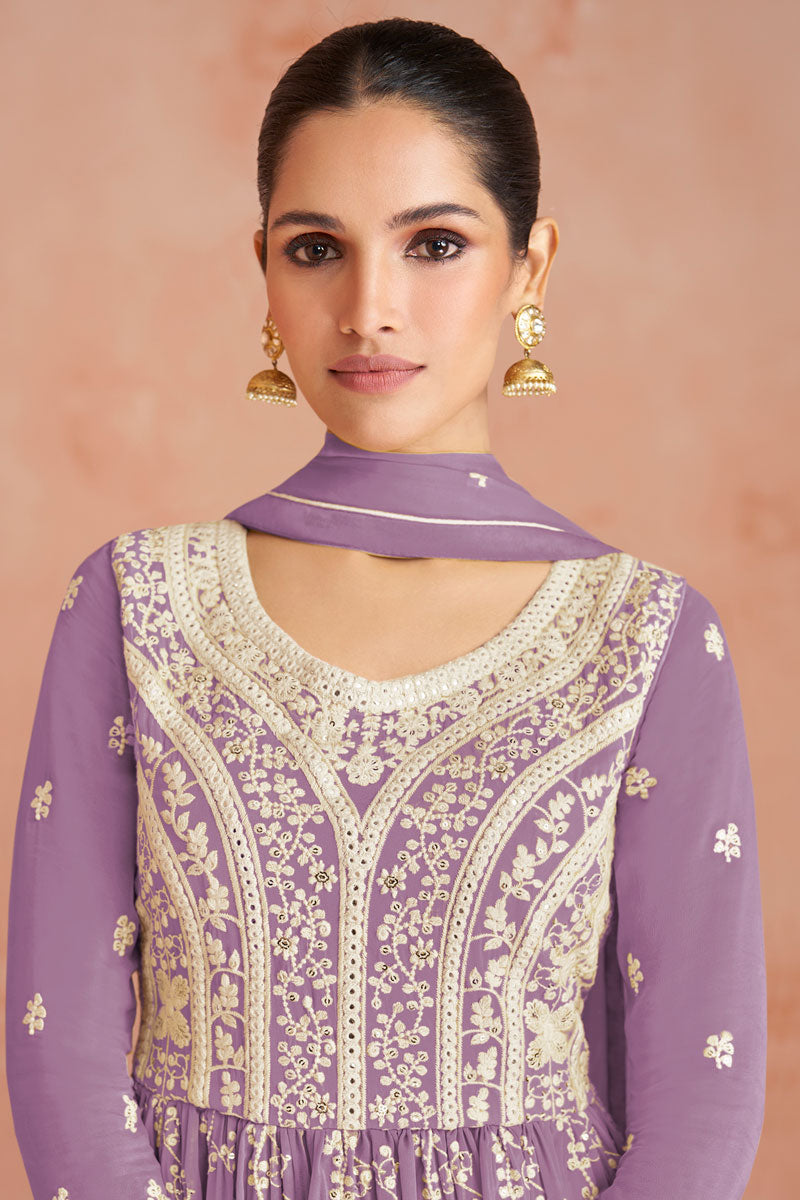 Lavender Readymade Georgette Palazzo Suit