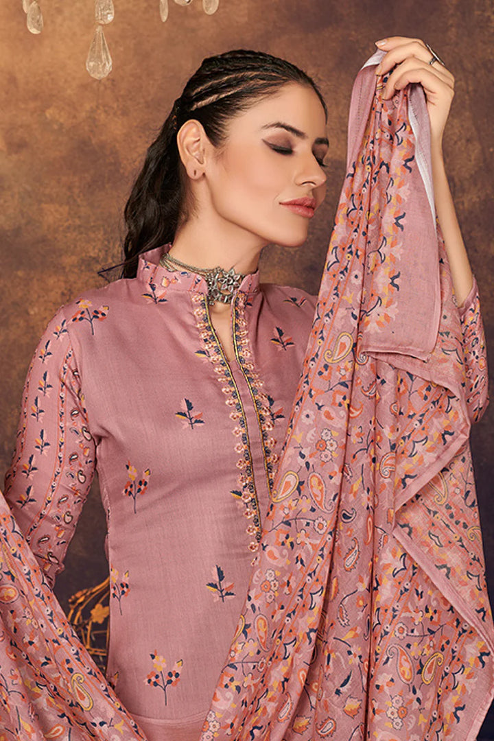 Cotton Fabric Pink Color Fascinating Digital Printed Palazzo Suit