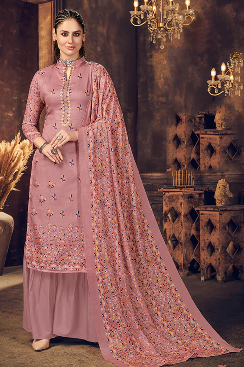 Cotton Fabric Pink Color Fascinating Digital Printed Palazzo Suit