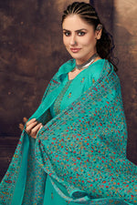 Load image into Gallery viewer, Marvellous Cotton Fabric Digital Printed Palazzo Suit In Cyan Color
