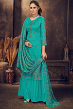 Load image into Gallery viewer, Marvellous Cotton Fabric Digital Printed Palazzo Suit In Cyan Color
