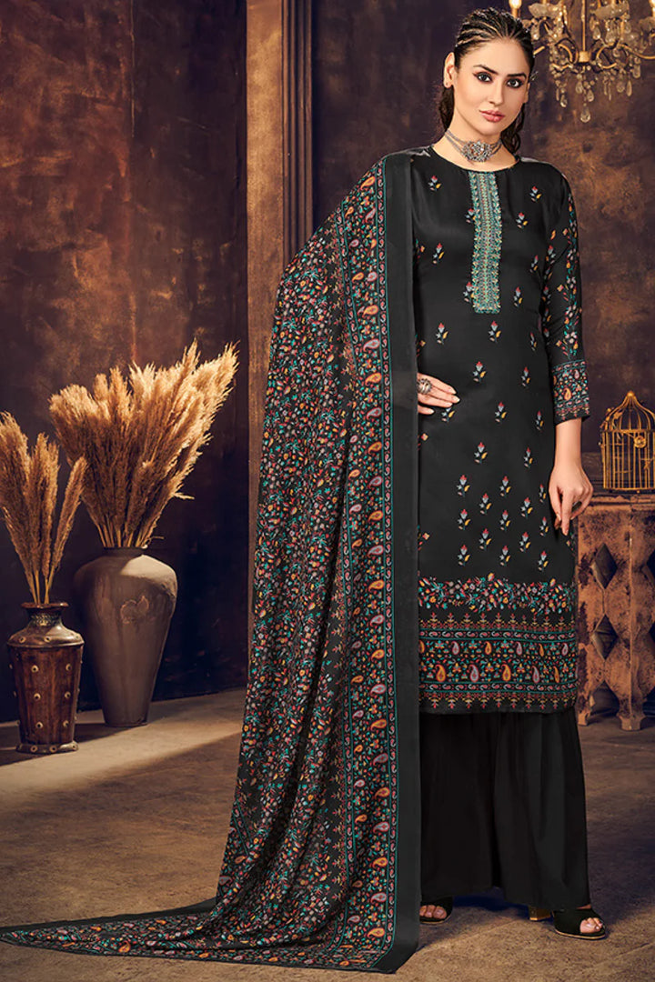 Alluring Black Color Cotton Fabric Digital Printed Palazzo Suit