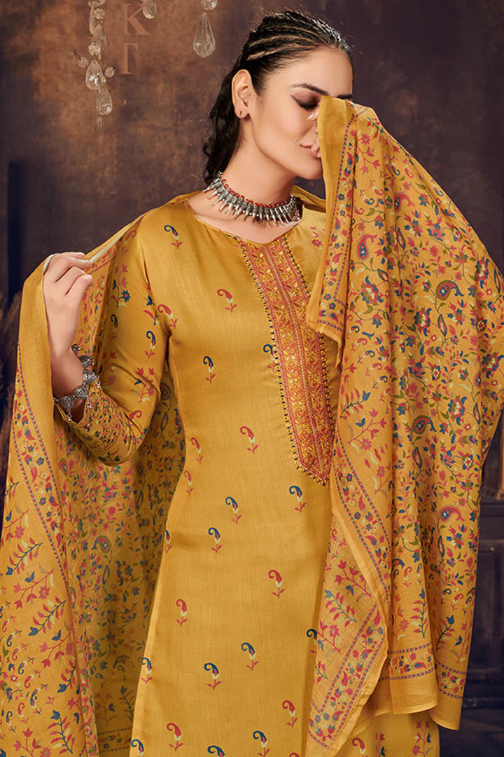 Bewitching Mustard Color Digital Printed Palazzo Suit In Cotton Fabric