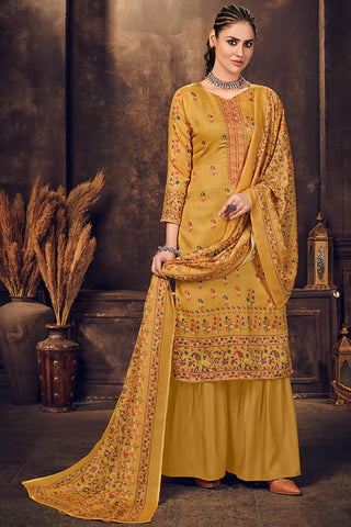 Bewitching Mustard Color Digital Printed Palazzo Suit In Cotton Fabric