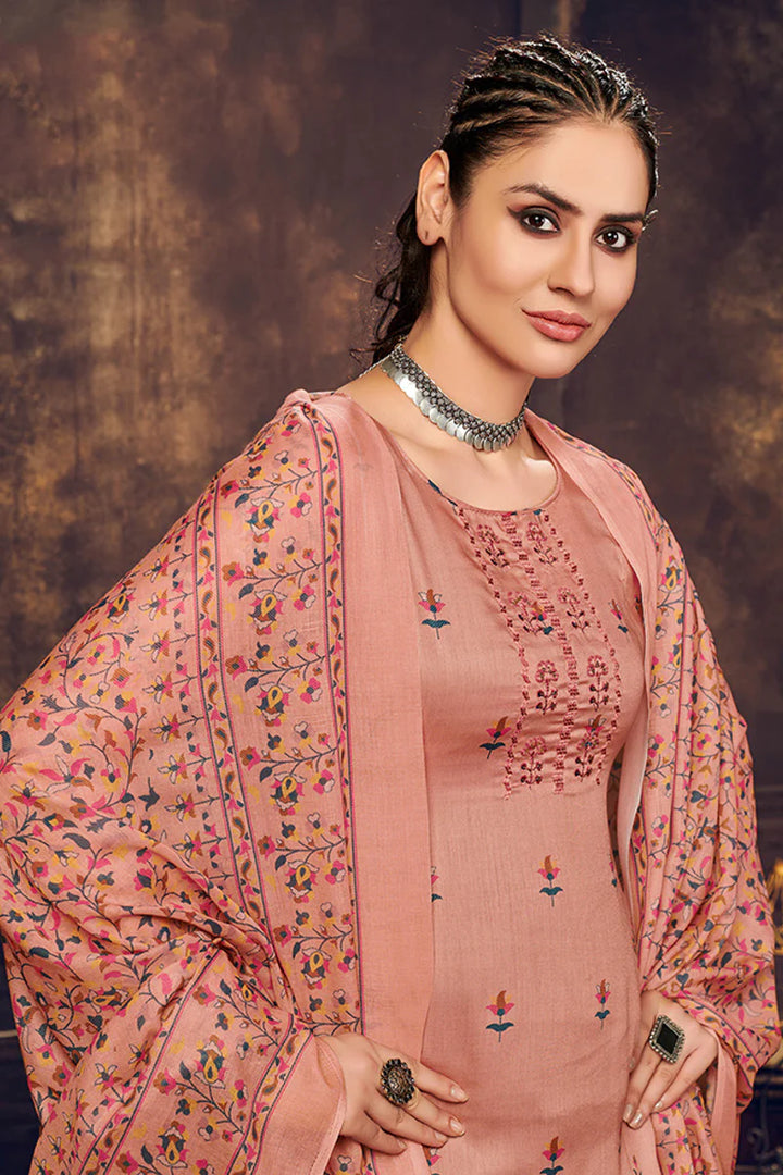 Classic Peach Color Digital Printed Palazzo Suit In Cotton Fabric