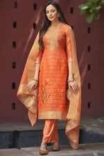 Load image into Gallery viewer, Tempting Jacquard Fabric Orange Color Casual Wear Salwar Suit With Digital Printed Work
