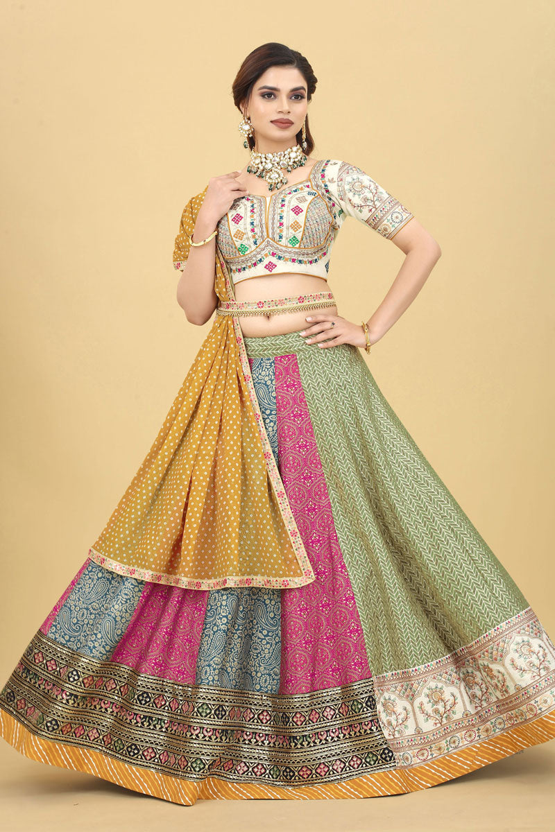 Sequins Work On Readymade Lehenga In Multi Cotton Fabric