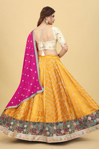 Sequins Work On Art Silk Fabric Mustard Readymade Lehenga