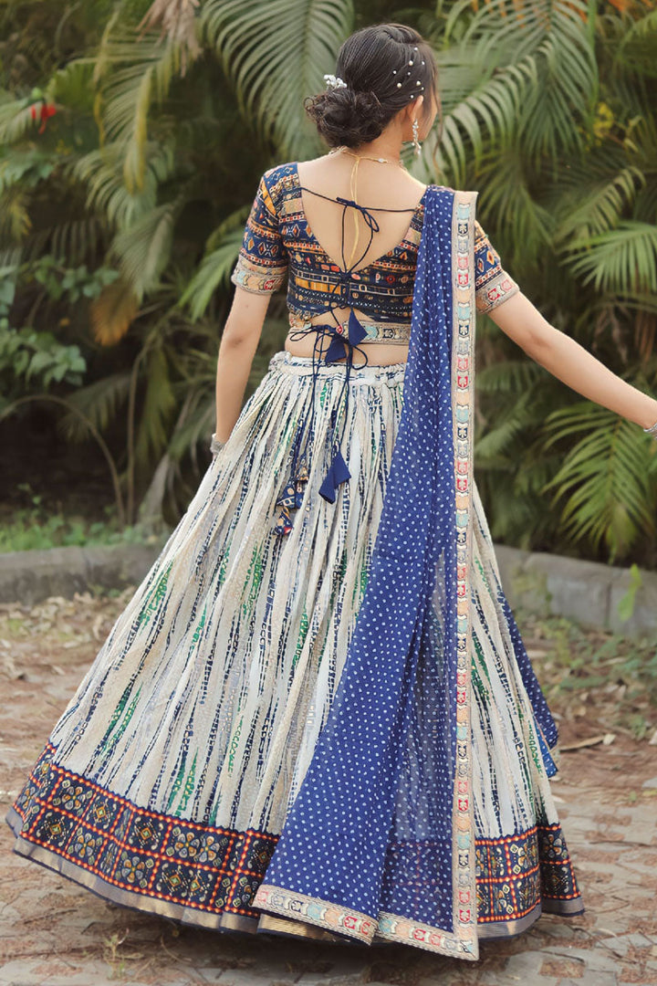 Cotton Fabric Off White Readymade Lehenga With Sequins Work