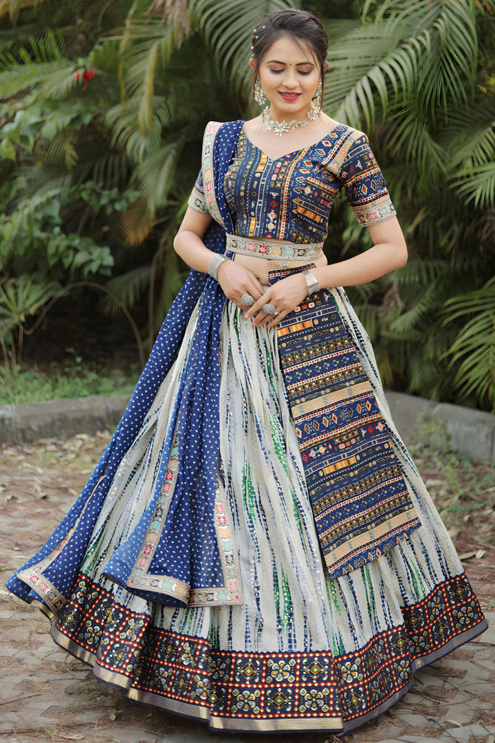 Cotton Fabric Off White Readymade Lehenga With Sequins Work