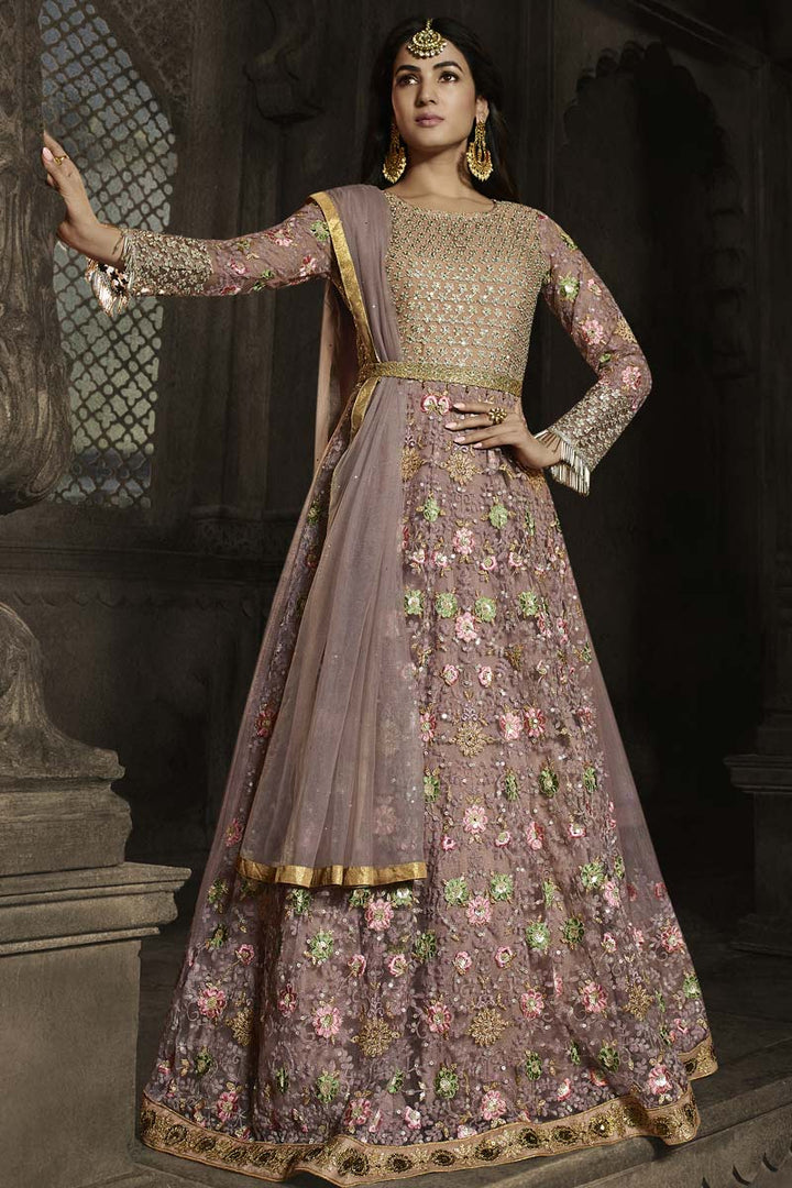 Pink Color Net Fabric Subline Function Wear Anarkali Suit Featuring Sonal Chauhan