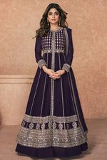 Load image into Gallery viewer, Purple Color Georgette Fabric Function Wear Readymade Anarkali Suit Featuring Shamita Shetty With Sparkling Embroidered Work
