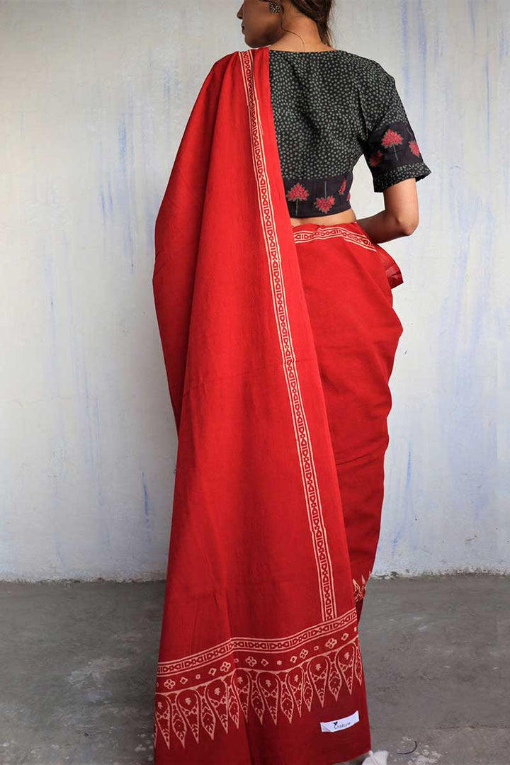 Cotton Fabric Red Color Supreme Jaipuri Saree