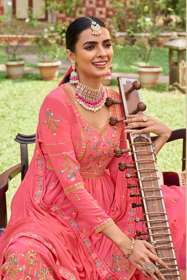 Bewitching Readymade Sharara Top Lehenga In Pink Color