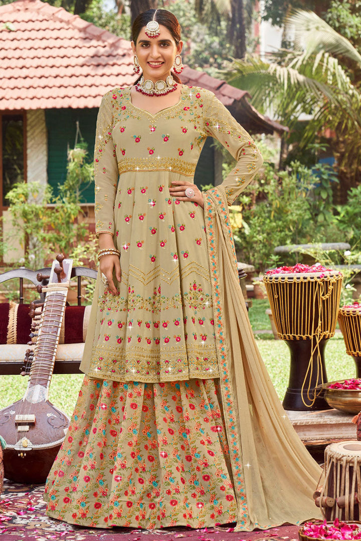 Beige Color Coveted Readymade Sharara Top Lehenga