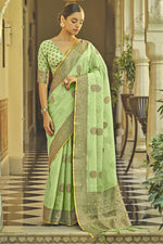 Load image into Gallery viewer, Attractive Linen Fabric Green Color Festival Look Saree
