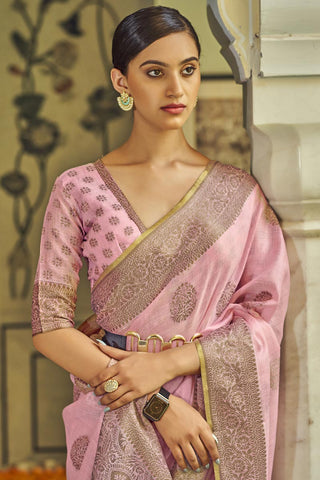 Pink Color Linen Fabric Festival Look Beauteous Saree