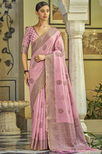 Load image into Gallery viewer, Pink Color Linen Fabric Festival Look Beauteous Saree
