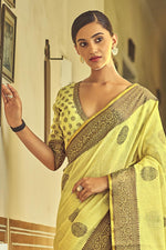 Load image into Gallery viewer, Festival Look Yellow Color Enthralling Saree In Linen Fabric
