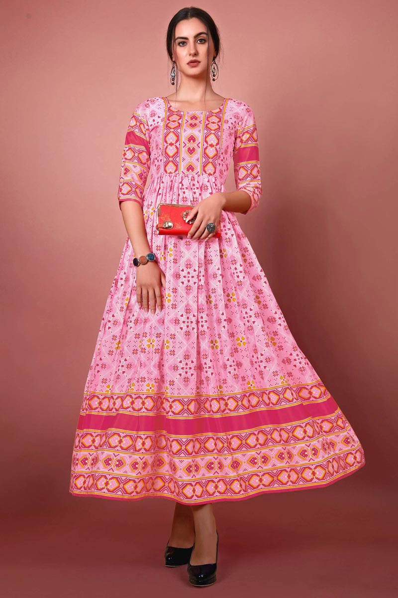 Incredible Chinon Pink Color Digital Printed Kurti