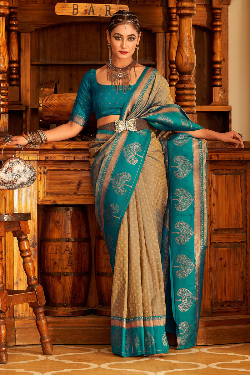 Beige Color Engaging Banarasi Saree