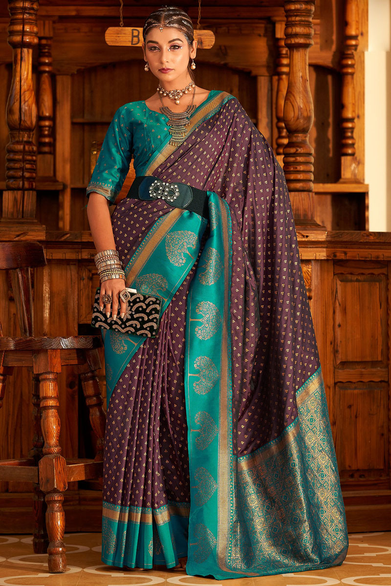 Wine Color Riveting Banarasi Saree