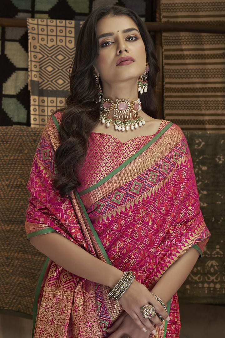 Alluring Pink Color Art Silk Fabric Saree With Weaving Work