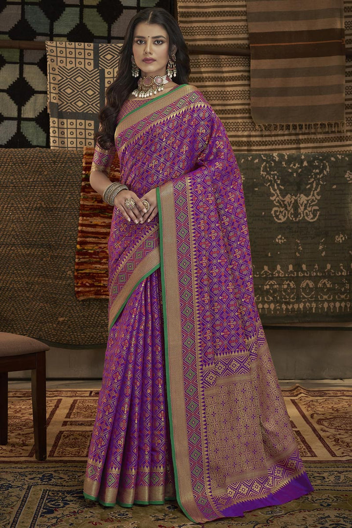 Radiant Weaving Work On Purple Color Art Silk Fabric Saree