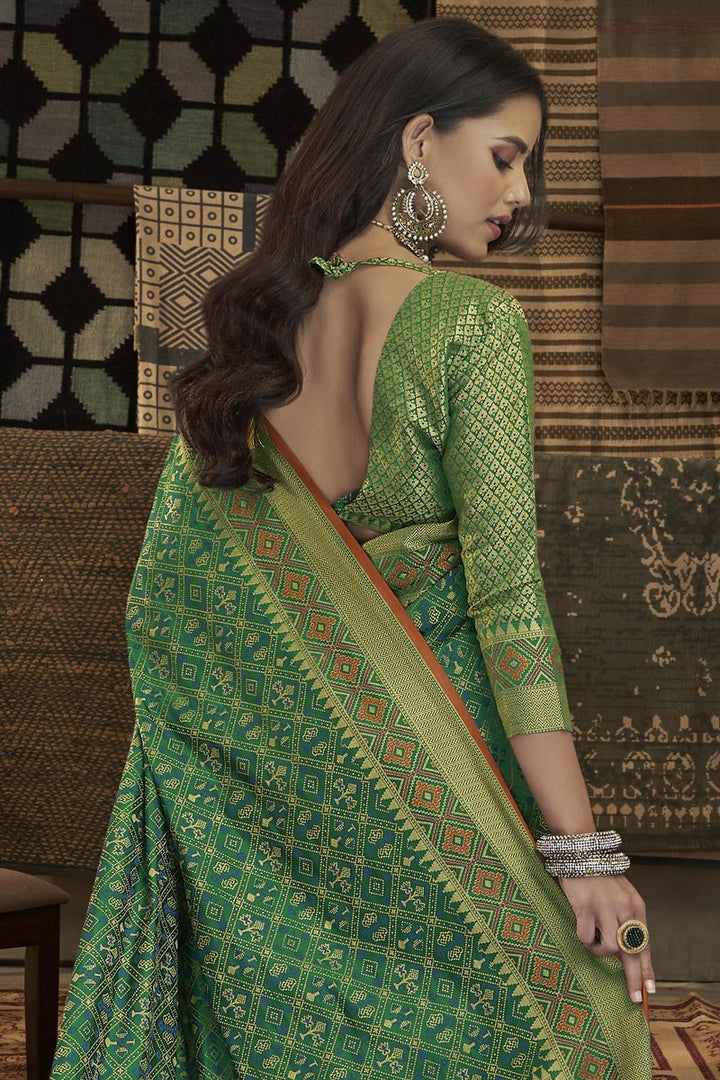 Attractive Art Silk Fabric Green Color Saree With Weaving Work