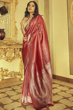 Load image into Gallery viewer, Radiant Red Color Zari Weaving Work Kanjivaram Silk Saree
