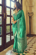 Load image into Gallery viewer, Green Color Embellished Zari Weaving Work Kanjivaram Silk Saree
