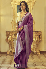 Load image into Gallery viewer, Purple Color Zari Weaving Work Trendy Kanjivaram Silk Saree
