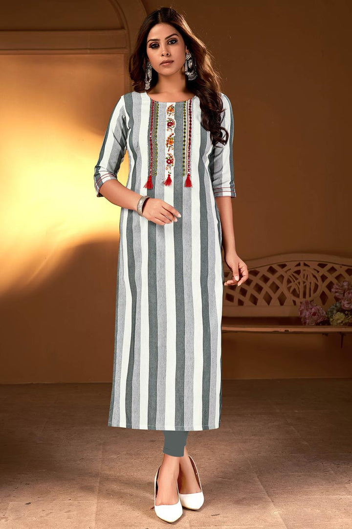 Glamorous Cotton Fabric Grey Color Casual Look Kurti
