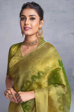 Load image into Gallery viewer, Wonderful Mehendi Green Color Festival Wear Saree In Fancy Fabric
