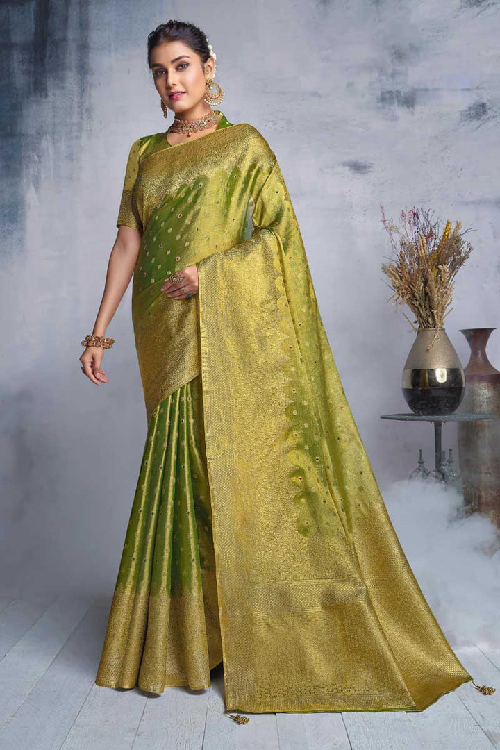 Wonderful Mehendi Green Color Festival Wear Saree In Fancy Fabric