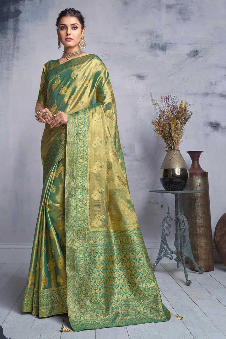 Beauteous Fancy Fabric Green Color Festival Wear Saree
