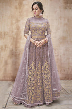Load image into Gallery viewer, Net Fabric Pink Party Style Embroidered Floor Length Anarkali Suit

