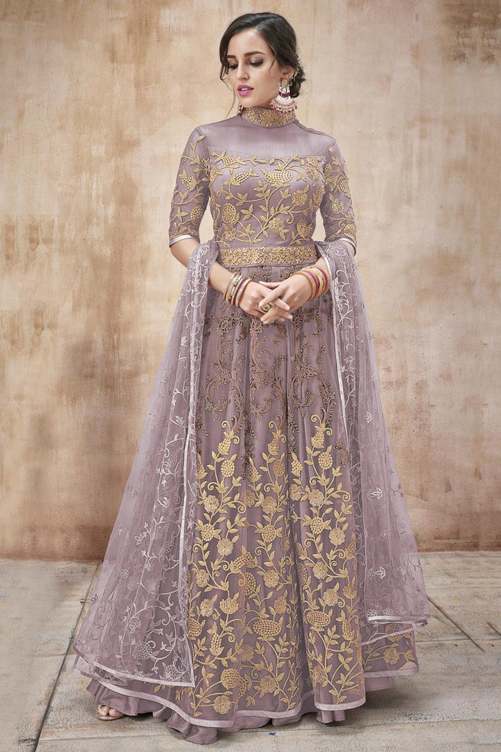 Net Fabric Pink Party Style Embroidered Floor Length Anarkali Suit