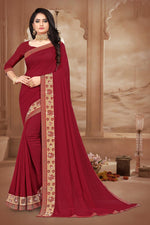 Load image into Gallery viewer, Art Silk Fabric Designer Lace Work Saree In Maroon Color
