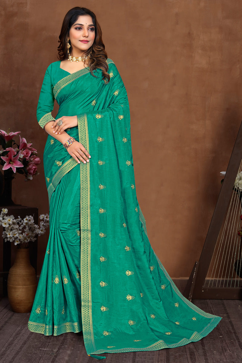 Sea Green Color Casual Look Art Silk Fabric Febulous Saree
